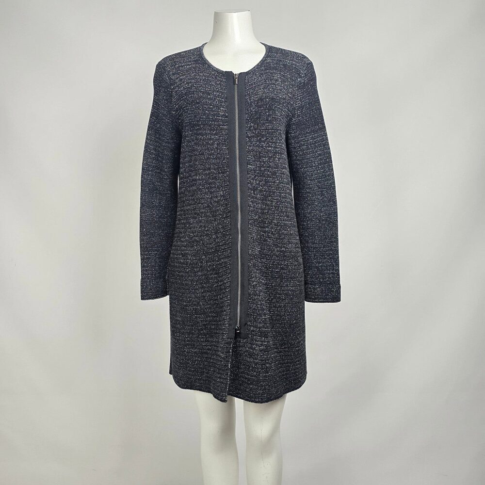Talbots Black Marled Long Sleeve Zip Front Cardigan Size L Petite